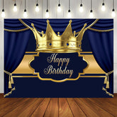 Aperturee - Gold Crown Navy Blue Happy Birthday Party Backdrop